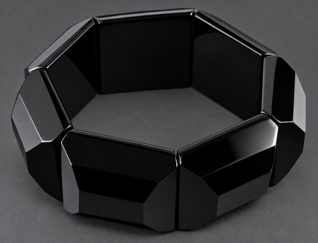 vintage black bakelite faceted rectangular beads stretch bracelet